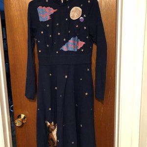 Eshakti whimsical dark blue jersey embroidered dress
